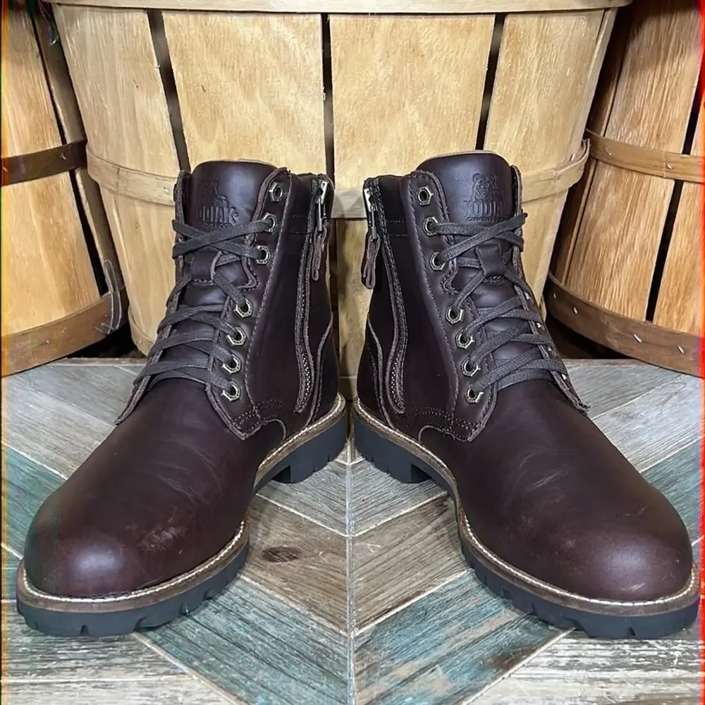Kodiak Delson Brown Leather Waterproof Lined Zip-Up Lace-Up Boots Mens Size 9